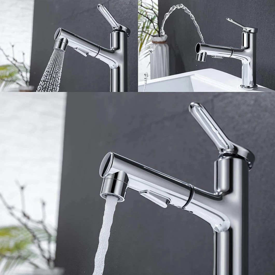 Aquacubic Cupc Certified Brass Body Luxury Chrome Flexible Three Funtion Pull out Bathroom Taps Product